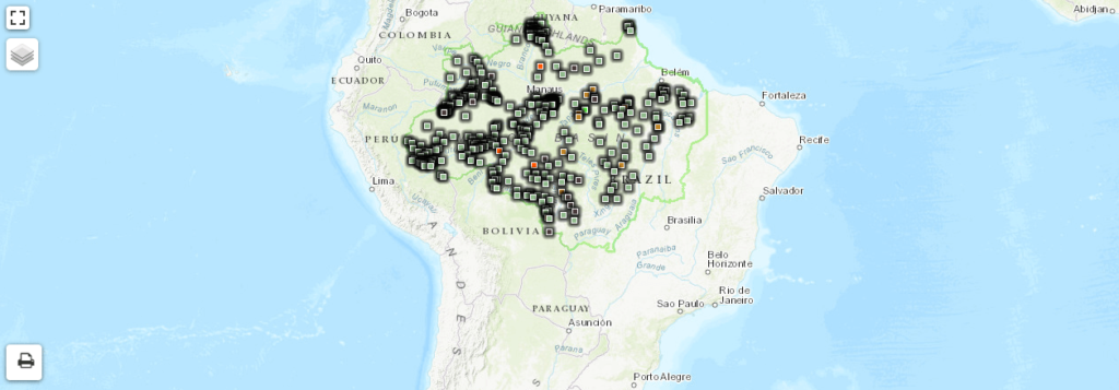 Map showing where the Amazon Rainforest Tribes lives.